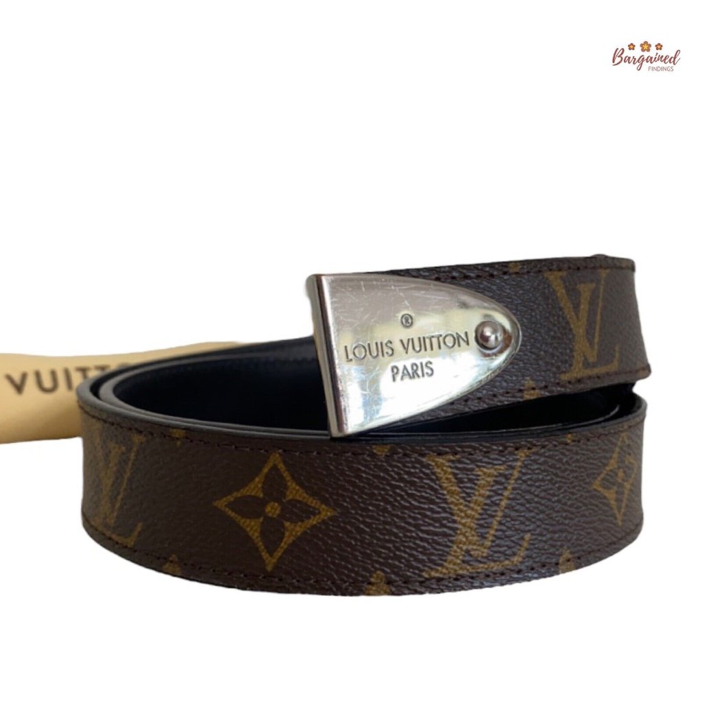 Authentic Louis Vuitton Brown Monogram Canvas Leather Buckle Belt 85/34 - Mp075